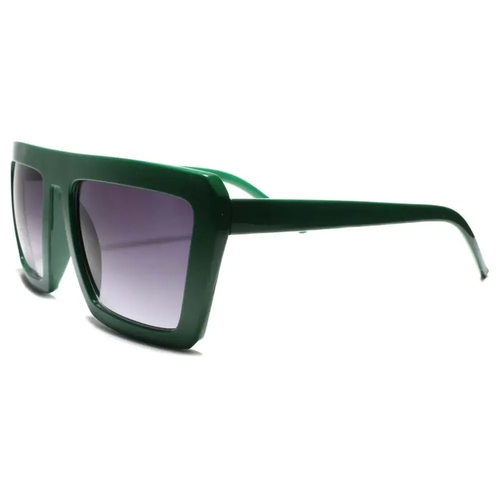 Dark Green Square Sunglasses Gray Gradient Lens Retro 70s 80s